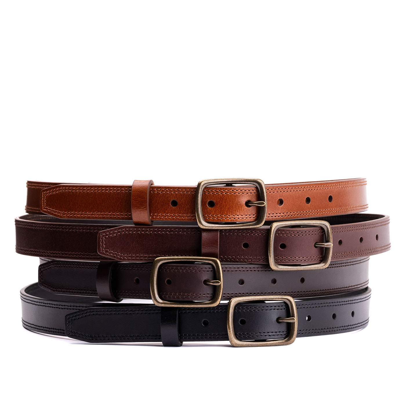 Women's Slim Double Stitch Leather Belt